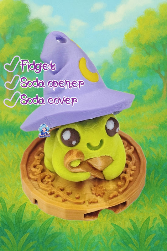 Frog Mage of Fizz sitting on Coin: Fidget with Soda Opener